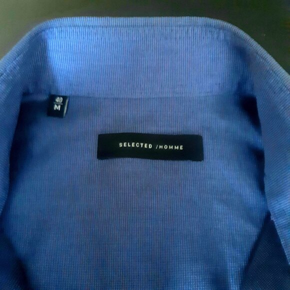 Selected SZ M Men's Blue Button Up Dress Shirt - Picture 6 of 12